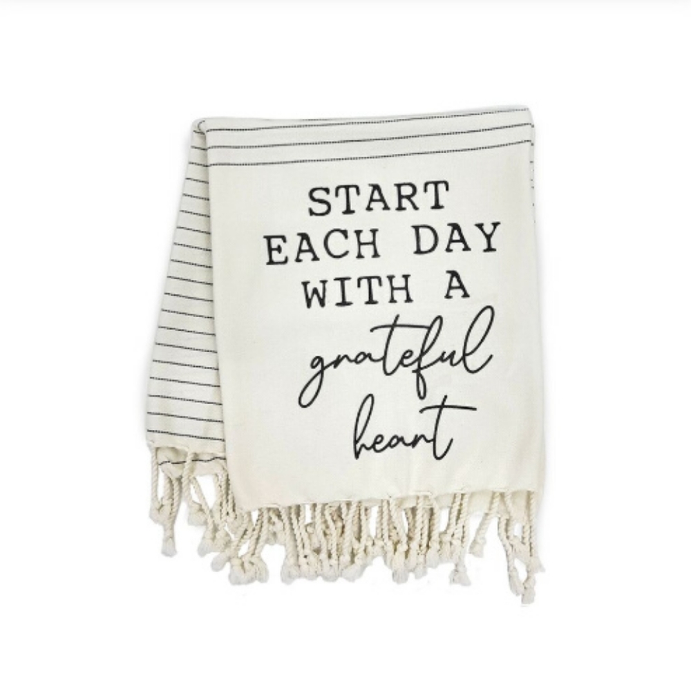 Striped 100% Cotton White & Gray Throw